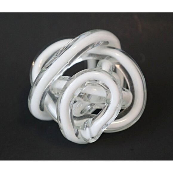 White & Clear Glass Knot Sculpture End of Day Art Glass Paperweight - Picture 1 of 3